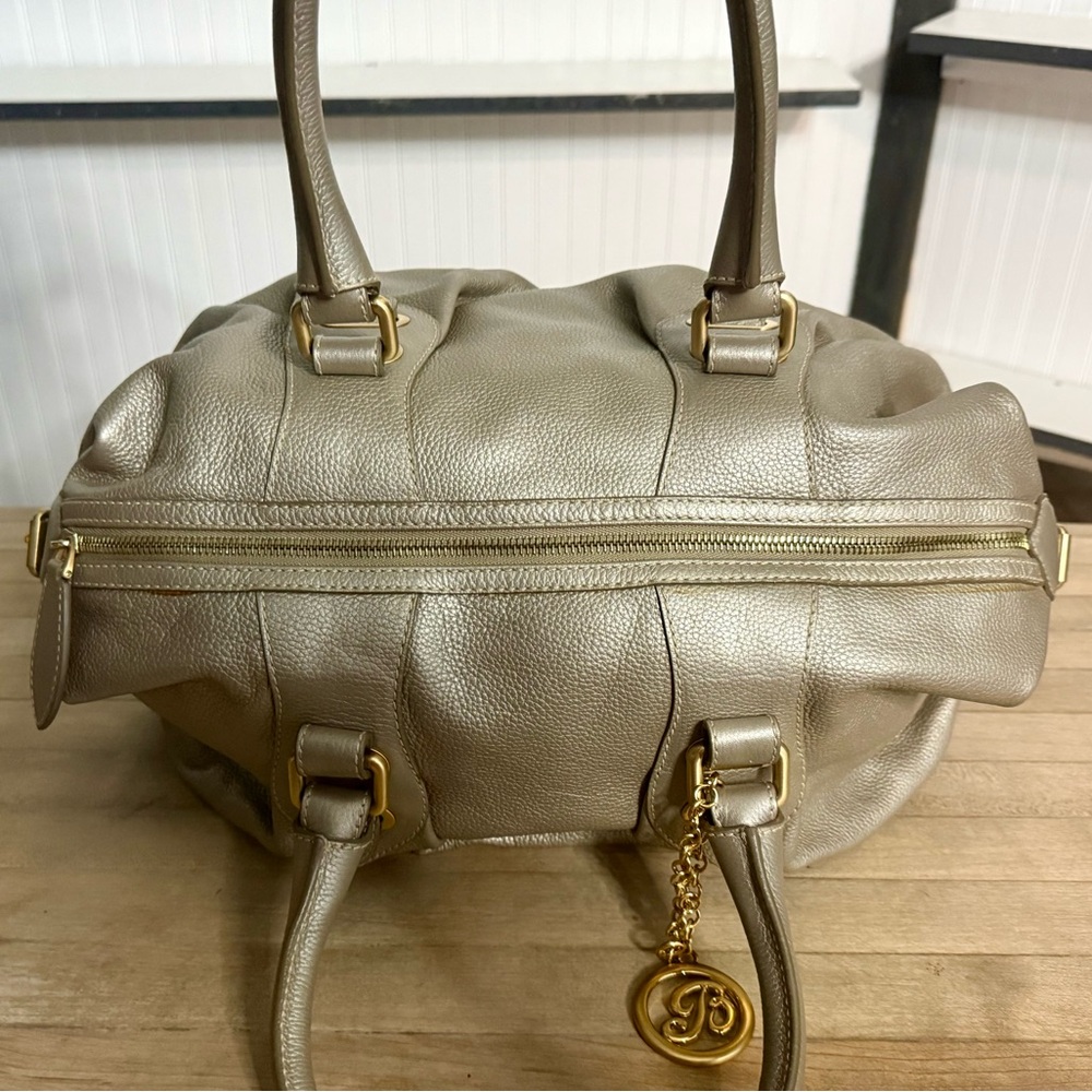 RARE Bally Large Platinum Metallic Leather Satchel Bag - Picture 7 of 11